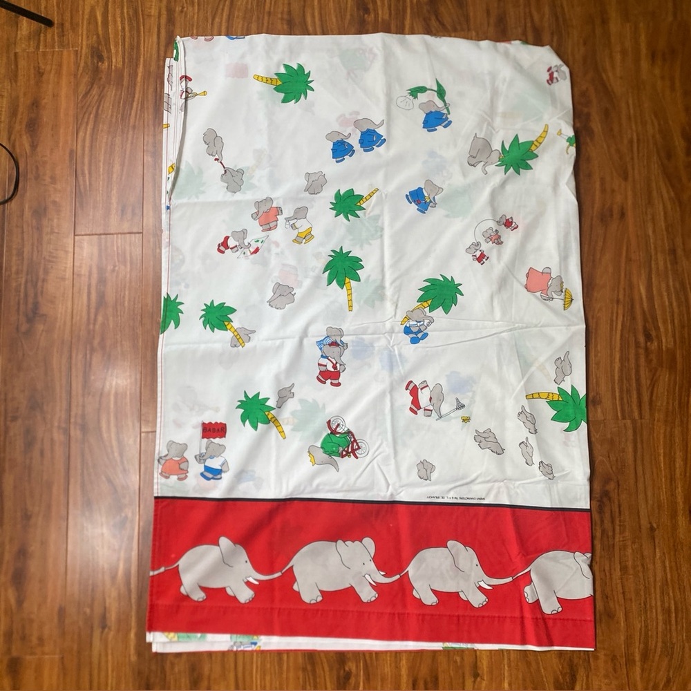 Vintage Kids Boys Girls Babar Elephant Graphic Cotton Mix Sheet Twin Size Retro